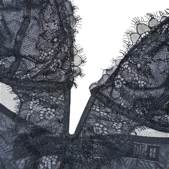 VICTORIA'S SECRET SEXY BLACK LACE MESH SLIP-ON BODYSUIT  ONE-PIECE LINGERIE S - Picture 9 of 16